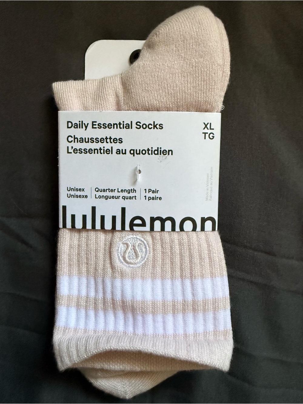 lululemon athletica Quarter-Length Socks in Light Pink with White Stripes